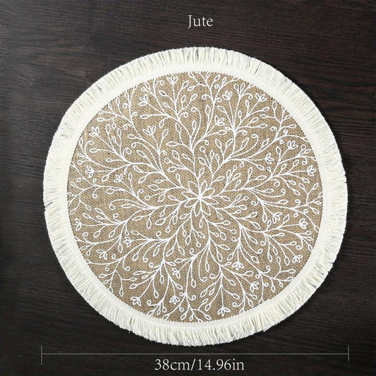 Boho Jute Placemat Tassel Waterproof Dustproof Anti Scalding