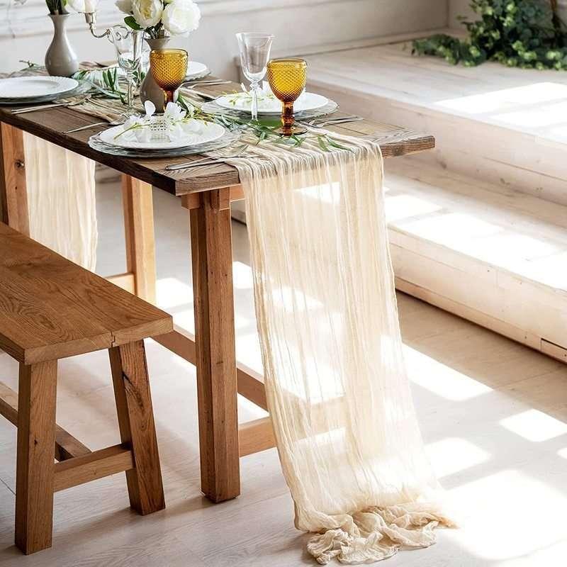 Boho Cheesecloth Table Runner for Wedding Bridal Baby Shower Ho
