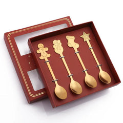 Christmas Stirring Spoon Set - 4pcs Stainless Steel Flatware Set