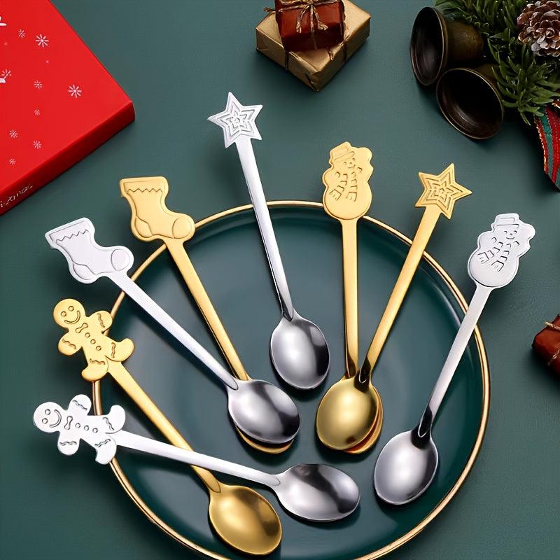 Christmas Stirring Spoon Set - 4pcs Stainless Steel Flatware Set