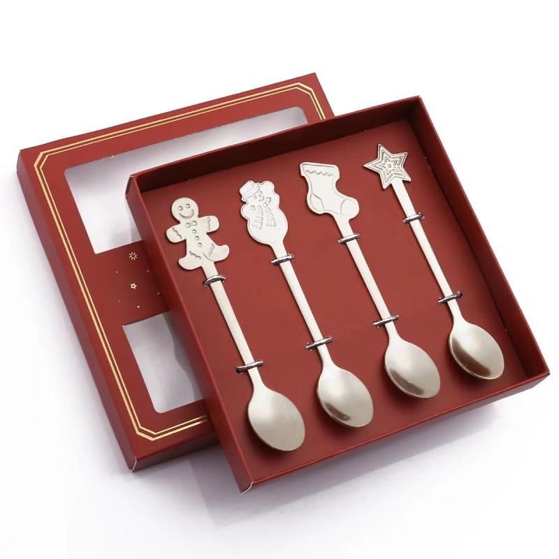 Christmas Stirring Spoon Set - 4pcs Stainless Steel Flatware Set