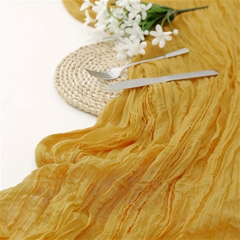 Polyester Table Runner Vintage Crinkle Cloth Green Balinese Pleated