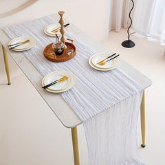 Polyester Table Runner Vintage Crinkle Cloth Green Balinese Pleated