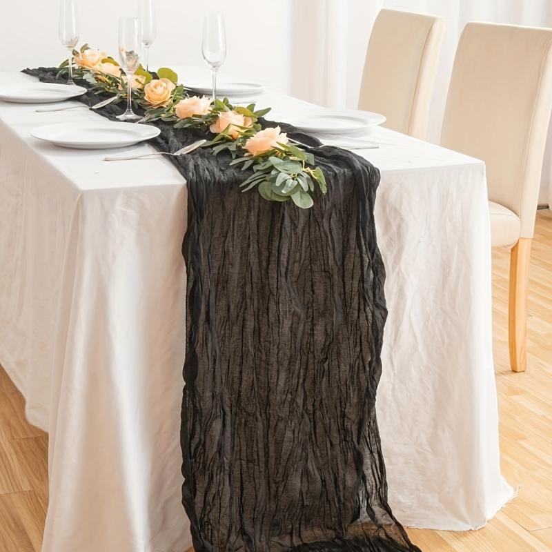 Polyester Table Runner Vintage Crinkle Cloth Green Balinese Pleated