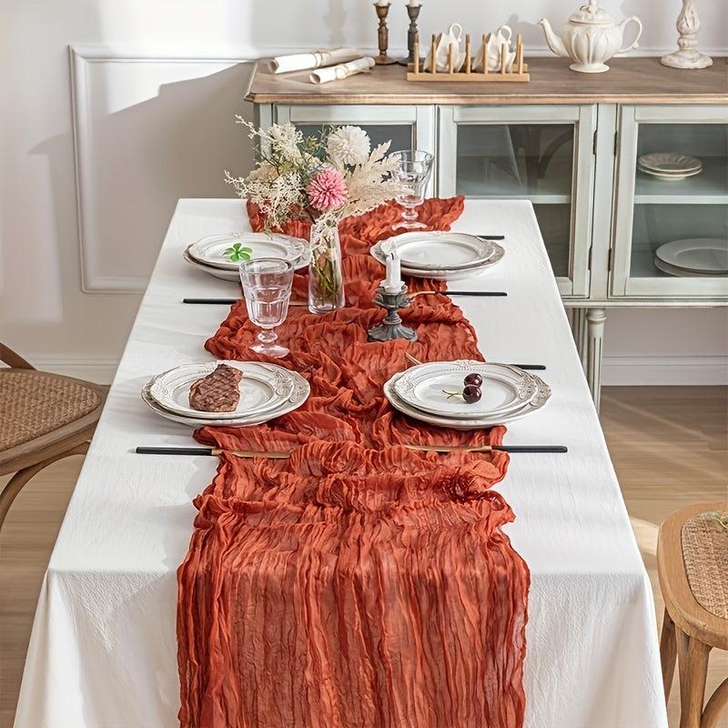 Polyester Table Runner Vintage Crinkle Cloth Green Balinese Pleated