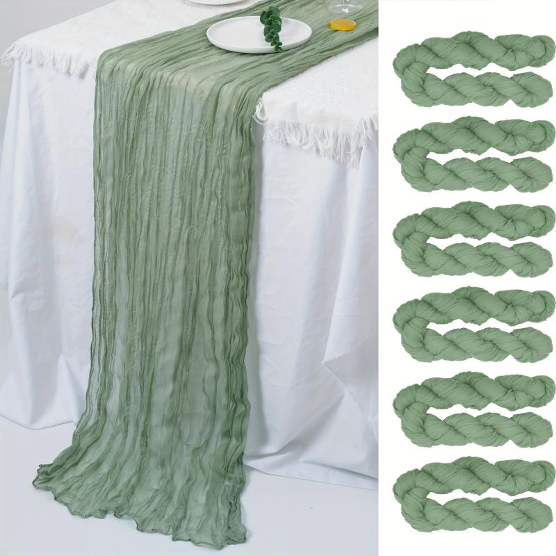 Polyester Table Runner Vintage Crinkle Cloth Green Balinese Pleated