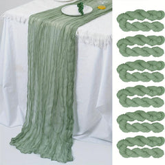 Polyester Table Runner Vintage Crinkle Cloth Green Balinese Pleated