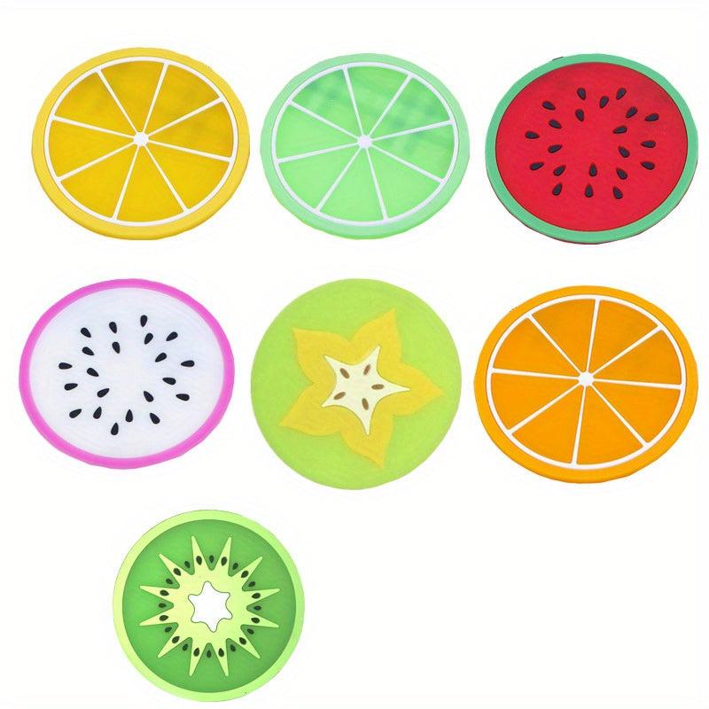 7PCS Fruit Coaster Non Slip Car Coaster Heat Insulation Silicone Drink Cup Mat