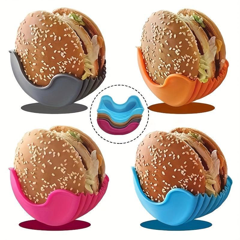 4pcs Silicone Retractable Burger Holder Anti-fall & Reusable Box