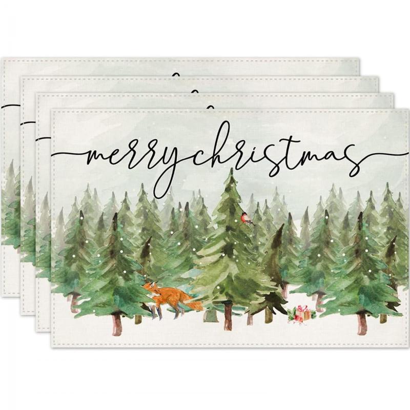 4pcs Xmas Table Runner Placemats - Trees, Cardinals, Snowflakes