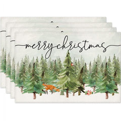 4pcs Xmas Table Runner Placemats - Trees, Cardinals, Snowflakes
