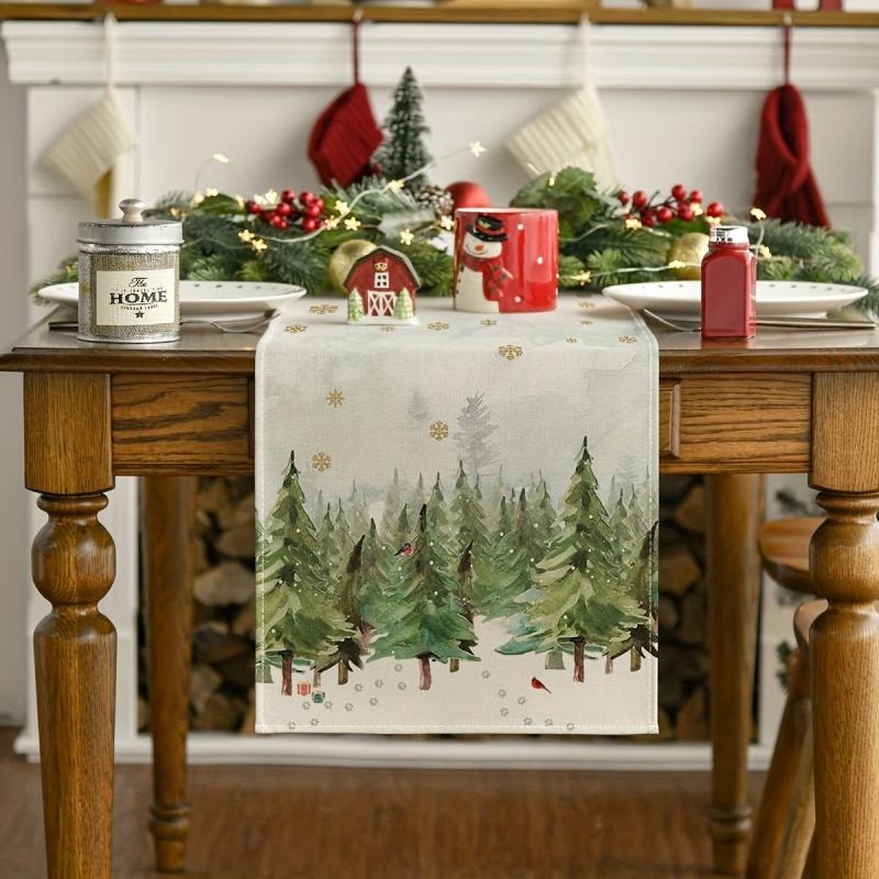 4pcs Xmas Table Runner Placemats - Trees, Cardinals, Snowflakes