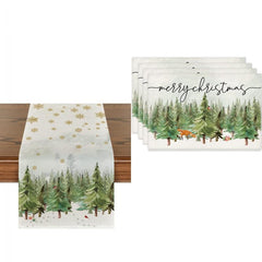 4pcs Xmas Table Runner Placemats - Trees, Cardinals, Snowflakes