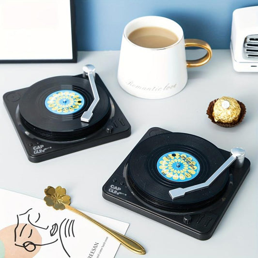 7pcs Vinyl Record Coaster Set with Holder