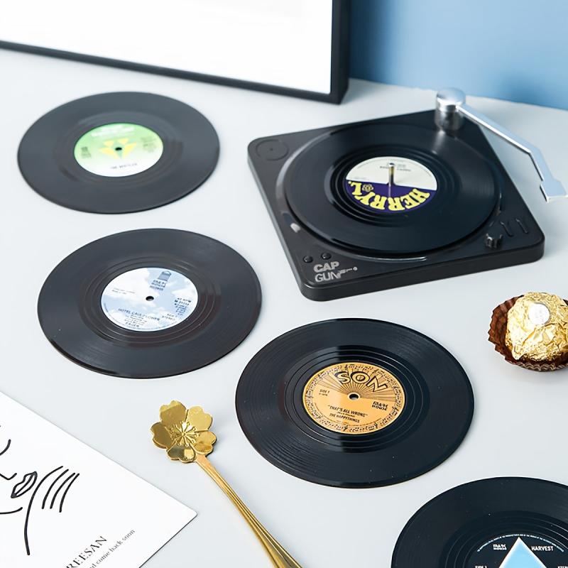 7pcs Vinyl Record Coaster Set with Holder