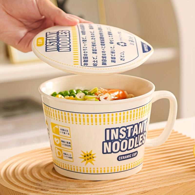35OZ Ceramic Ramen Bowl With Lid & Handle Japanese Style Noodle Soup Bowl