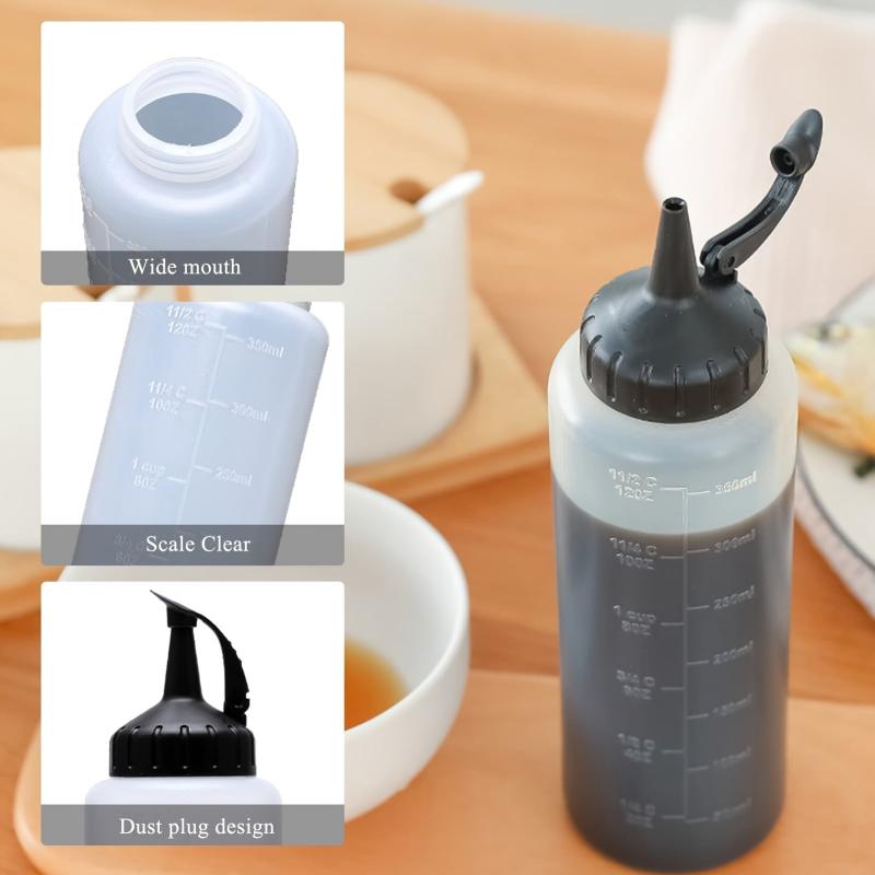 3pcs 12oz Plastic Squeeze Bottles with Twist Cap Lids for Sauces Salad Dressing