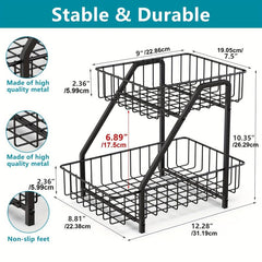 2 Tier Countertop Fruit Basket Bowl Metal Wire Storage Basket