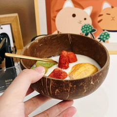 Coconut Bowl with Spoon & Fork - Natural Wooden Bowl for Salad, Soup, Dessert