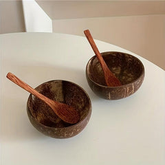 Coconut Bowl with Spoon & Fork - Natural Wooden Bowl for Salad, Soup, Dessert