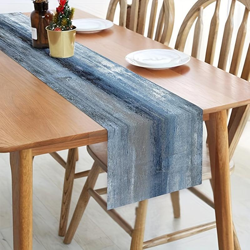 Burlap Rustic Table Runner Abstract Art Denim Contrast Farmhouse Style