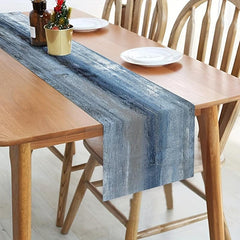 Burlap Rustic Table Runner Abstract Art Denim Contrast Farmhouse Style