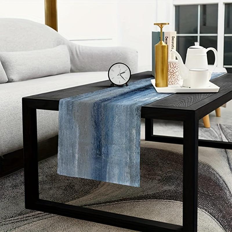 Burlap Rustic Table Runner Abstract Art Denim Contrast Farmhouse Style