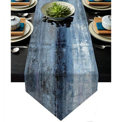 Burlap Rustic Table Runner Abstract Art Denim Contrast Farmhouse Style