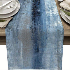 Burlap Rustic Table Runner Abstract Art Denim Contrast Farmhouse Style