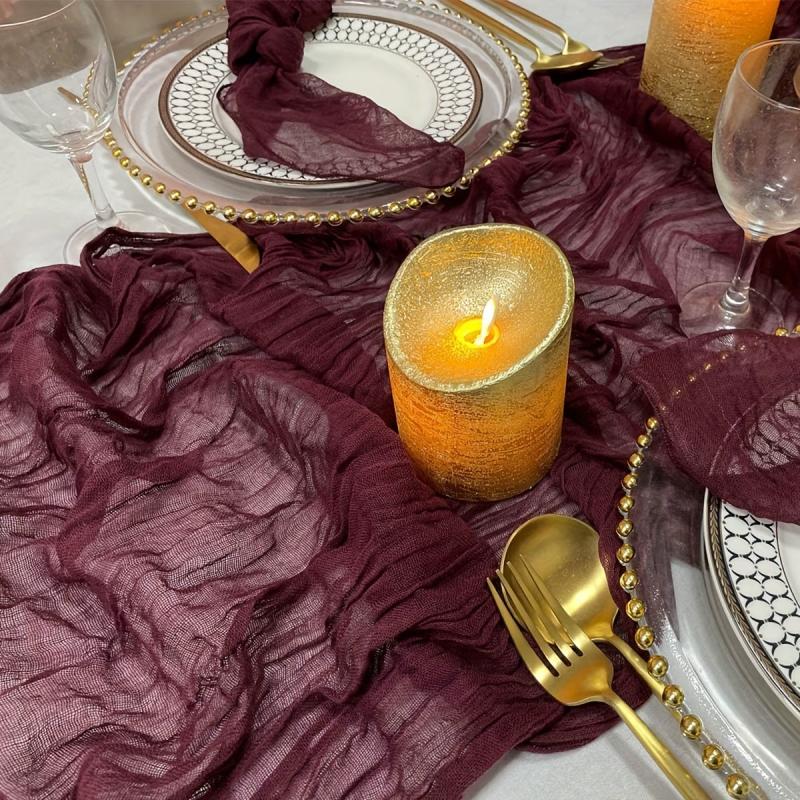 Polyester Balinese Pleated Table Runner in Jujube Red