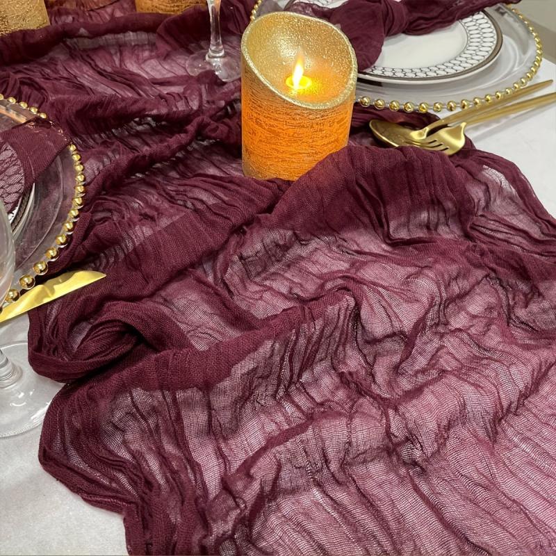 Polyester Balinese Pleated Table Runner in Jujube Red