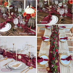 Polyester Balinese Pleated Table Runner in Jujube Red