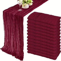 Polyester Balinese Pleated Table Runner in Jujube Red