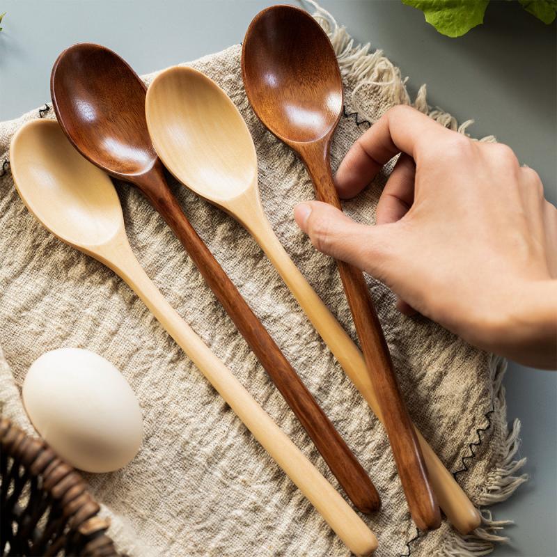 1pc Wooden Long handled Stirring Spoon Coffee Spoon Random