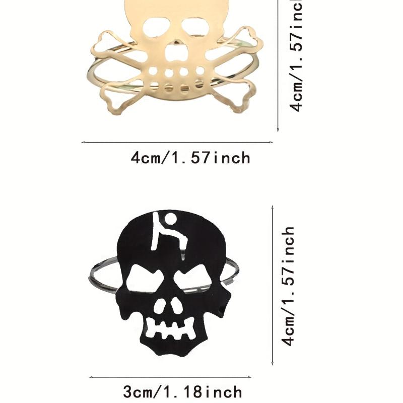 2pcs Skull Shape Metal Napkin Rings Halloween Table Decor