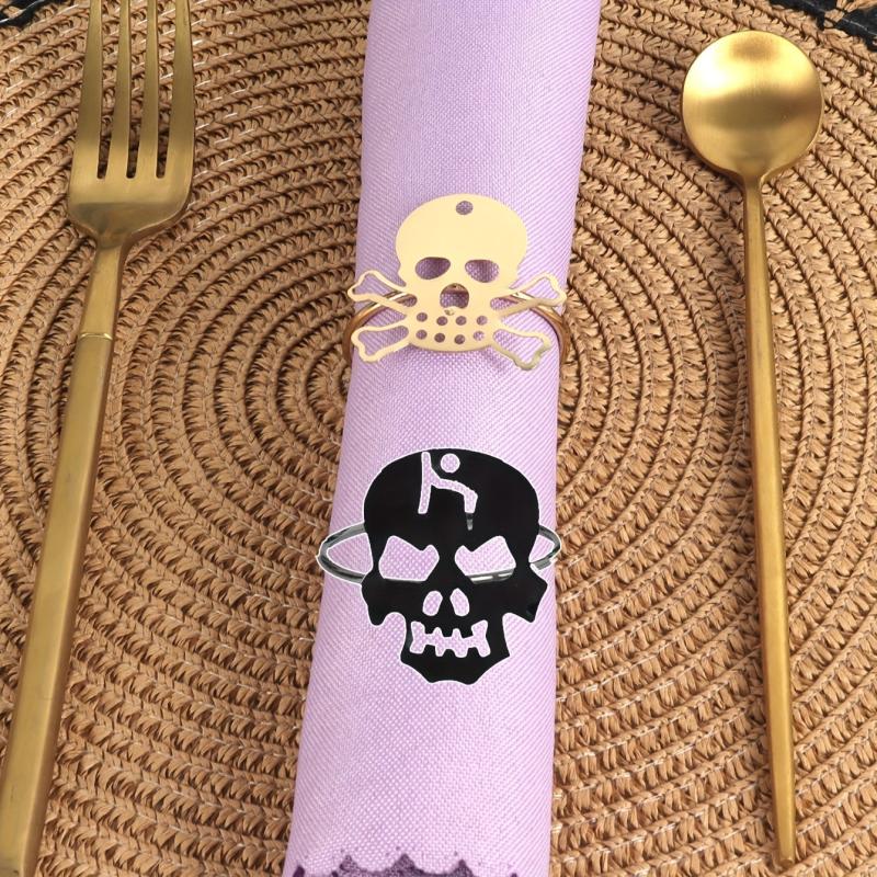 2pcs Skull Shape Metal Napkin Rings Halloween Table Decor