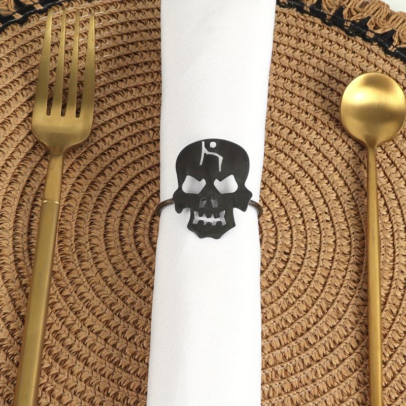 2pcs Skull Shape Metal Napkin Rings Halloween Table Decor