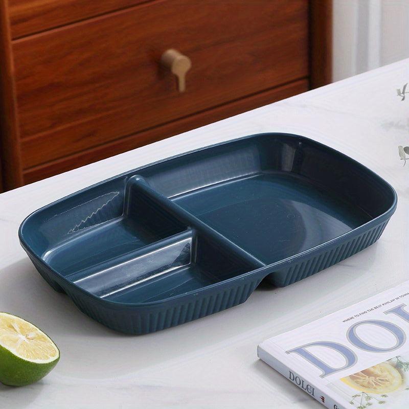 4PCS Unbreakable Three Grid Meal Plate Striped Snack Plate