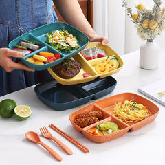 4PCS Unbreakable Three Grid Meal Plate Striped Snack Plate