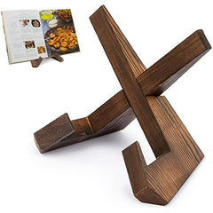 Wooden Cookbook Stand Farmhouse Style for Kitchen Counter Sturdy Tablet Holder