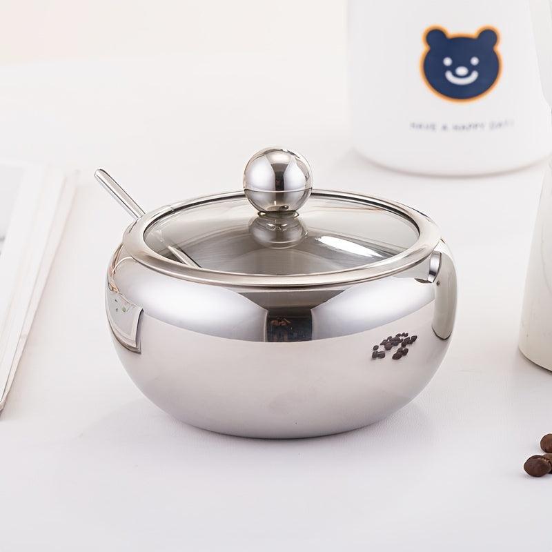 1pc Seasoning Container Sugar Bowl With Lid Stainless Steel Sugar And Cream Jar
