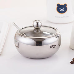 1pc Seasoning Container Sugar Bowl With Lid Stainless Steel Sugar And Cream Jar