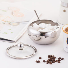 1pc Seasoning Container Sugar Bowl With Lid Stainless Steel Sugar And Cream Jar