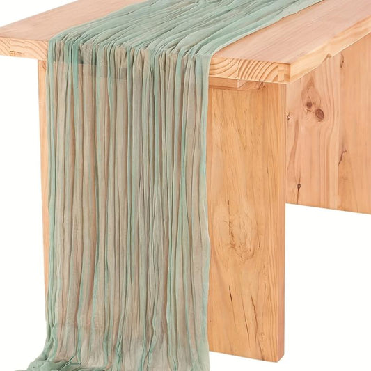 Polyester Green Balinese Table Runner Pleated Ethnic Style Holiday Decor