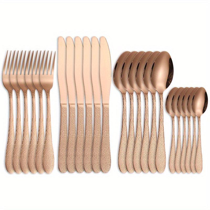 24pcs Stainless Steel Cutlery Set with Steak Fork and Soup Spoon