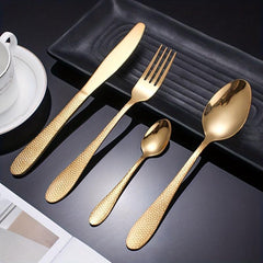 24pcs Stainless Steel Cutlery Set with Steak Fork and Soup Spoon
