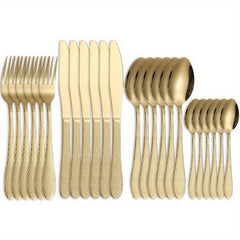 24pcs Stainless Steel Cutlery Set with Steak Fork and Soup Spoon