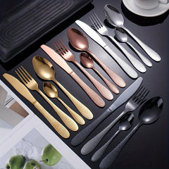 24pcs Stainless Steel Cutlery Set with Steak Fork and Soup Spoon