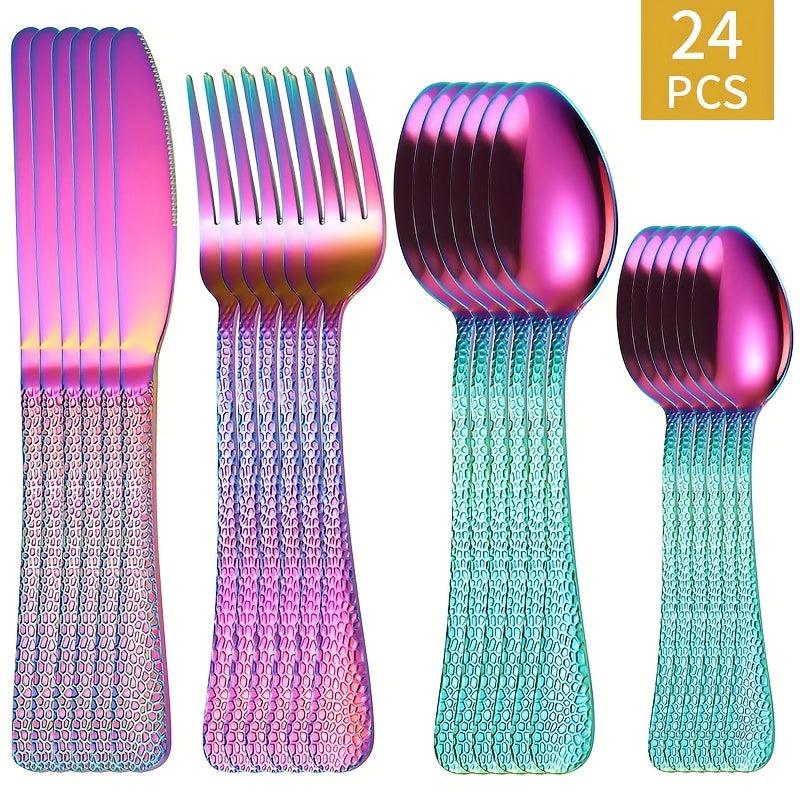 24pcs Stainless Steel Cutlery Set with Steak Fork and Soup Spoon