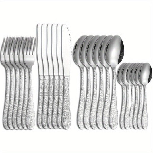 24pcs Stainless Steel Cutlery Set with Steak Fork and Soup Spoon